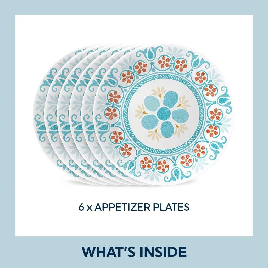 Corelle Global Collection Vitrelle 6-Piece Appetizer Plates Set, Triple Layer Recycled Glass, Lightweight Eco-Friendly 6-3/4-In Plates Set, Terracotta Dreams