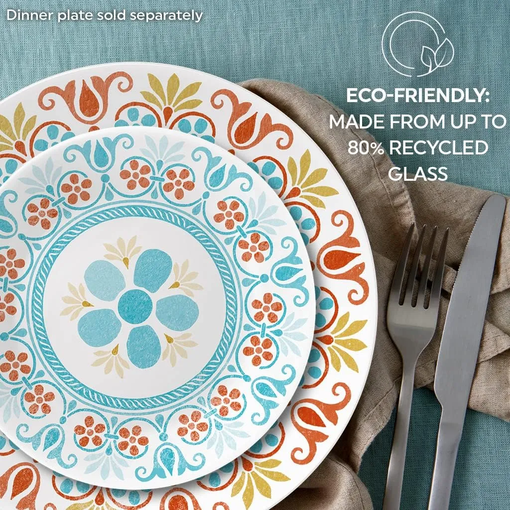 Corelle Global Collection Vitrelle 6-Piece Appetizer Plates Set, Triple Layer Recycled Glass, Lightweight Eco-Friendly 6-3/4-In Plates Set, Terracotta Dreams