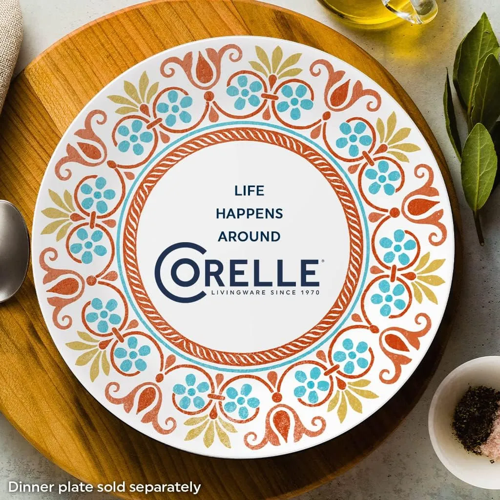 Corelle Global Collection Vitrelle 6-Piece Appetizer Plates Set, Triple Layer Recycled Glass, Lightweight Eco-Friendly 6-3/4-In Plates Set, Terracotta Dreams