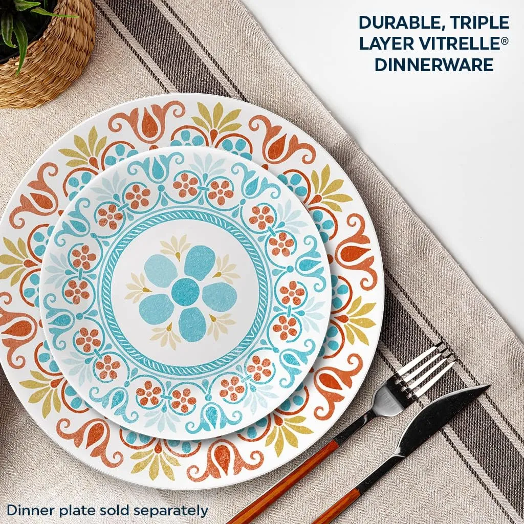 Corelle Global Collection Vitrelle 6-Piece Appetizer Plates Set, Triple Layer Recycled Glass, Lightweight Eco-Friendly 6-3/4-In Plates Set, Terracotta Dreams