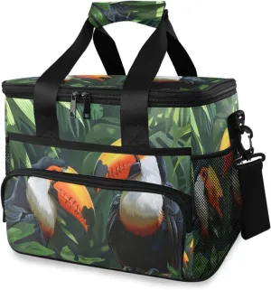 Couple Tucans Tropical Plant Cooler Bag Insulated Cooler Soft Sided Cooler 24 Can Portable Picnic Bag Large Leakproof Lunch Bag Box for Beach Grocery Camping Travel Car Men Women