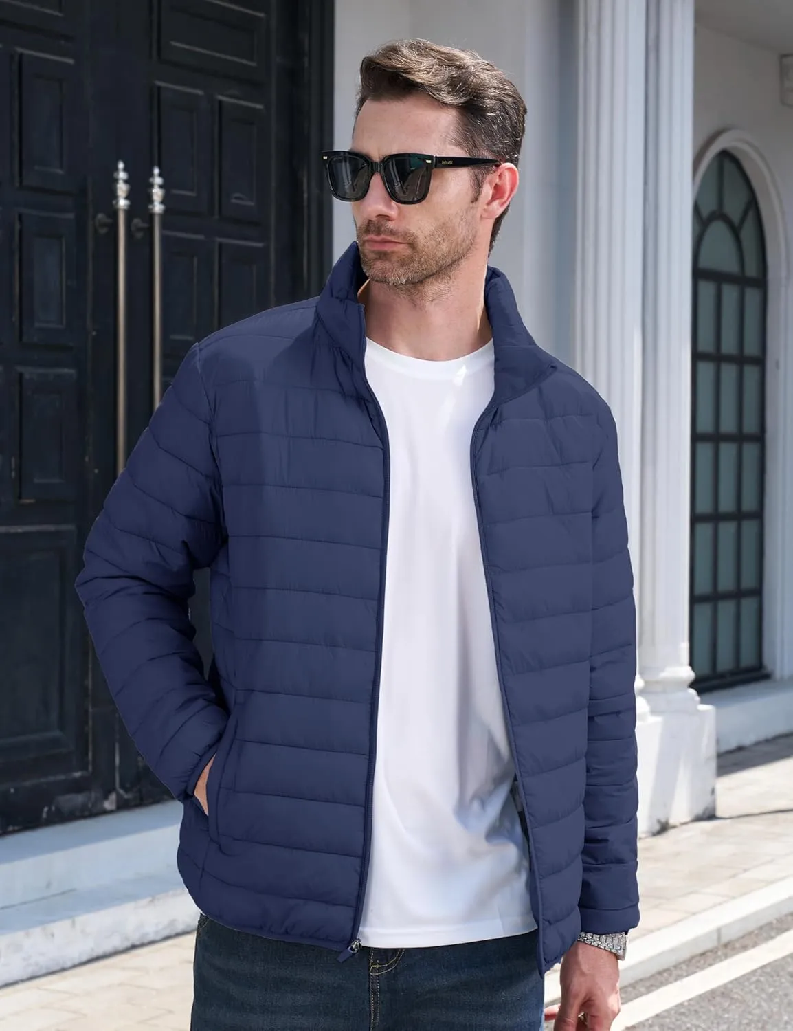 CRYSULLY Men's Puffer Jacket Full Zip Warm Jacket Windproof Water Resist Jackets Winter Insulated Coat