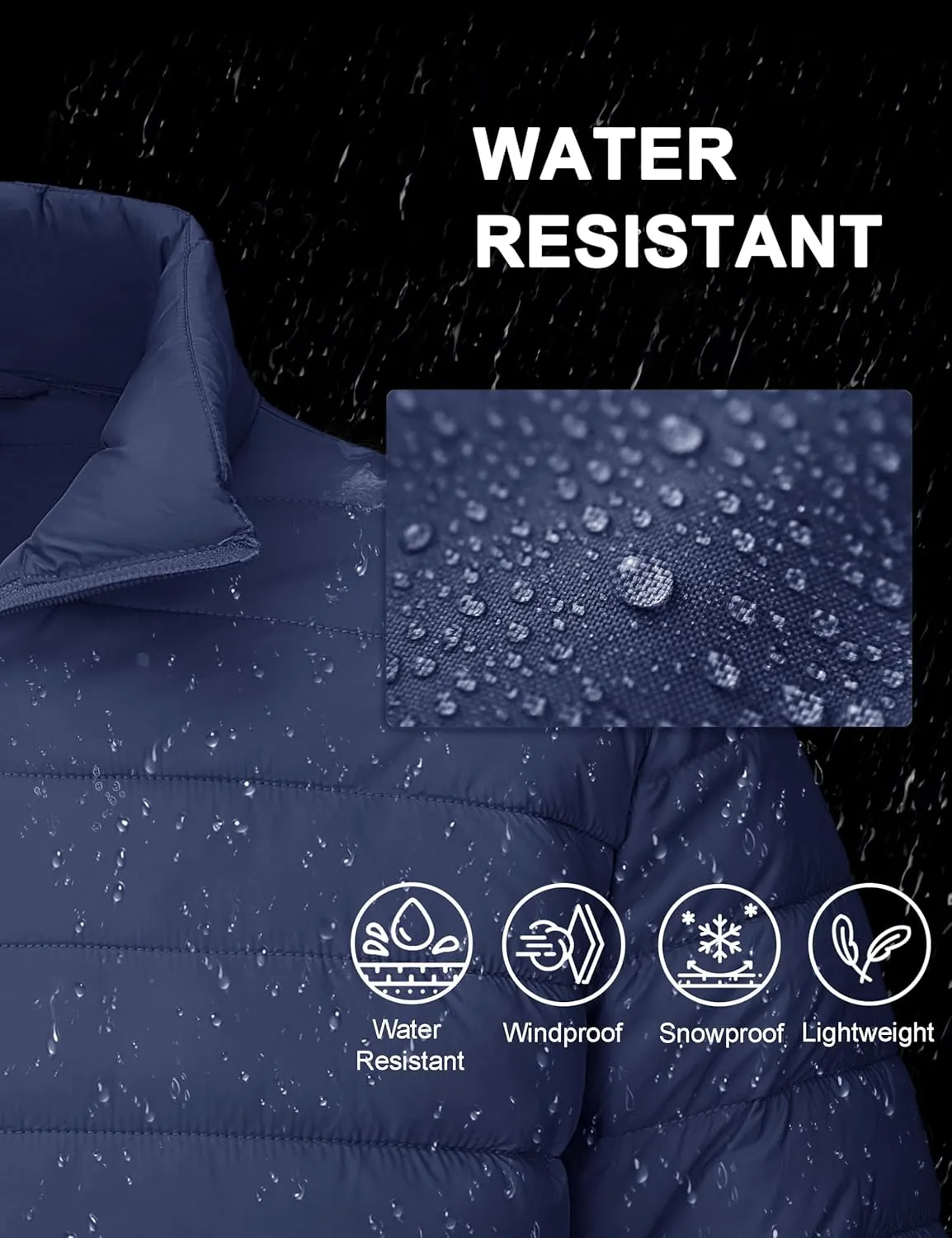 CRYSULLY Men's Puffer Jacket Full Zip Warm Jacket Windproof Water Resist Jackets Winter Insulated Coat