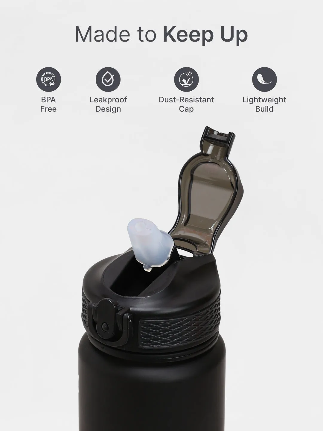 cult Motivational Bottle 1L Unisex Time Mark Sipper with Straw Black