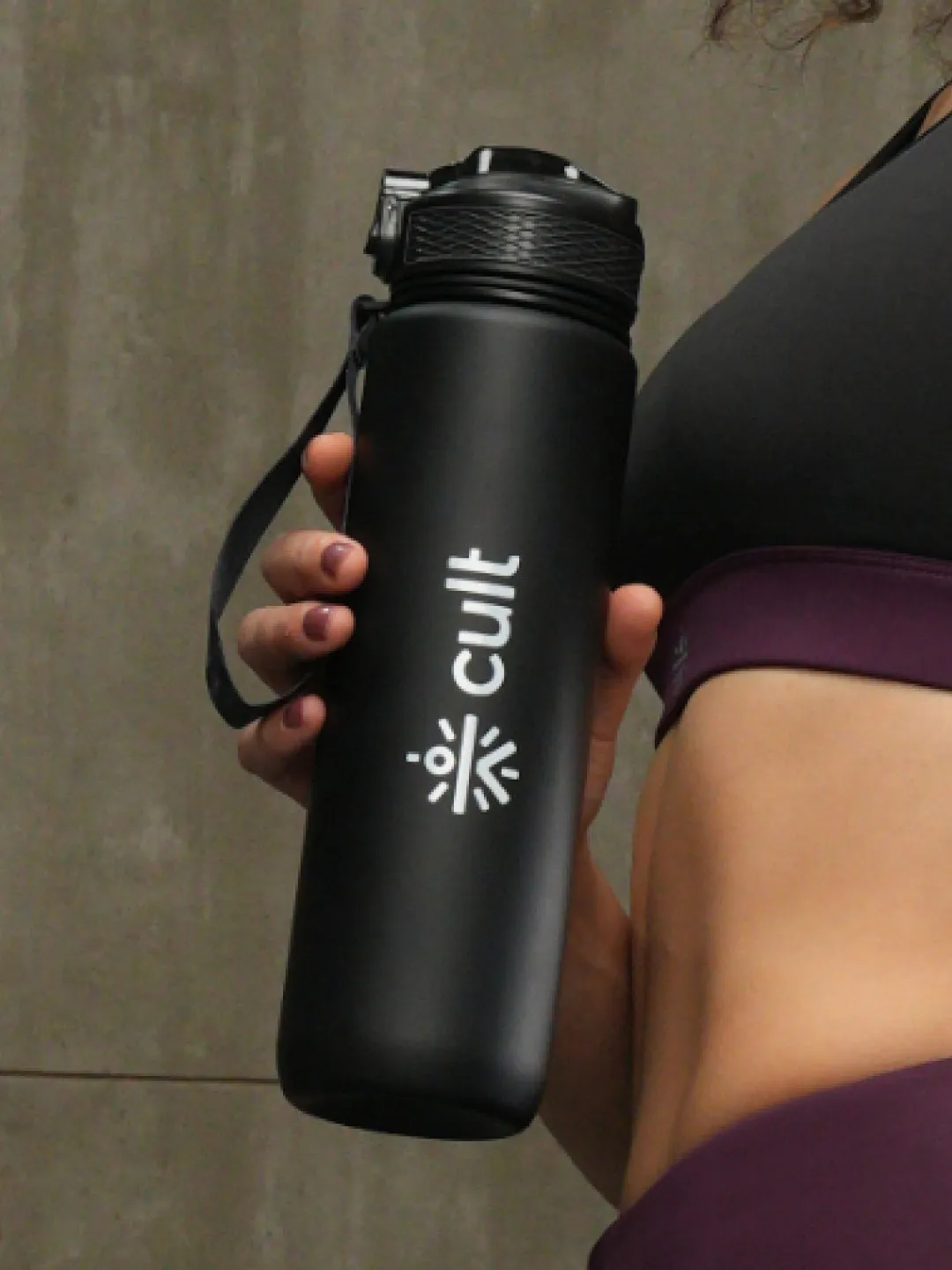 cult Motivational Bottle 1L Unisex Time Mark Sipper with Straw Black