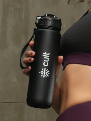 cult Motivational Bottle 1L Unisex Time Mark Sipper with Straw Black