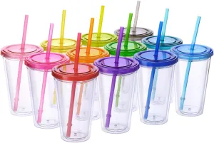 Cupture 12 Insulated Double Wall Tumbler Cup with Lid, Reusable Straw & Hello Name Tags, 12 Colors