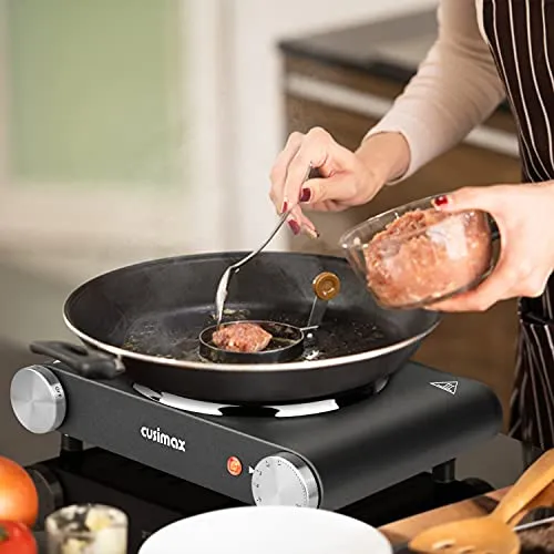 CUSIMAX Hot Plate Electric Burner Single Burner Cast Iron hot plates for cooking Portable Burner with Adjustable Temperature Control Stainless Steel Non-Slip Rubber Feet, Upgraded Version