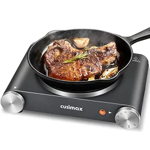 CUSIMAX Hot Plate Electric Burner Single Burner Cast Iron hot plates for cooking Portable Burner with Adjustable Temperature Control Stainless Steel Non-Slip Rubber Feet, Upgraded Version