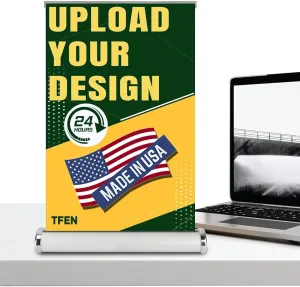 Custom Table Top Retractable Banner, 11.5" x 17.5", With Stands, Custom Mini Roll-up Banner, Made in USA- Full Color Printing, Table Sign