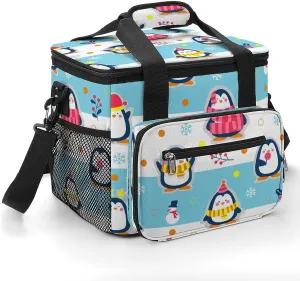 Cute Pinguin Winter Pattern 22.5L Insulated Camping Coolers Bag Large Leakproof Ice Chest for Beach Travel Picnic
