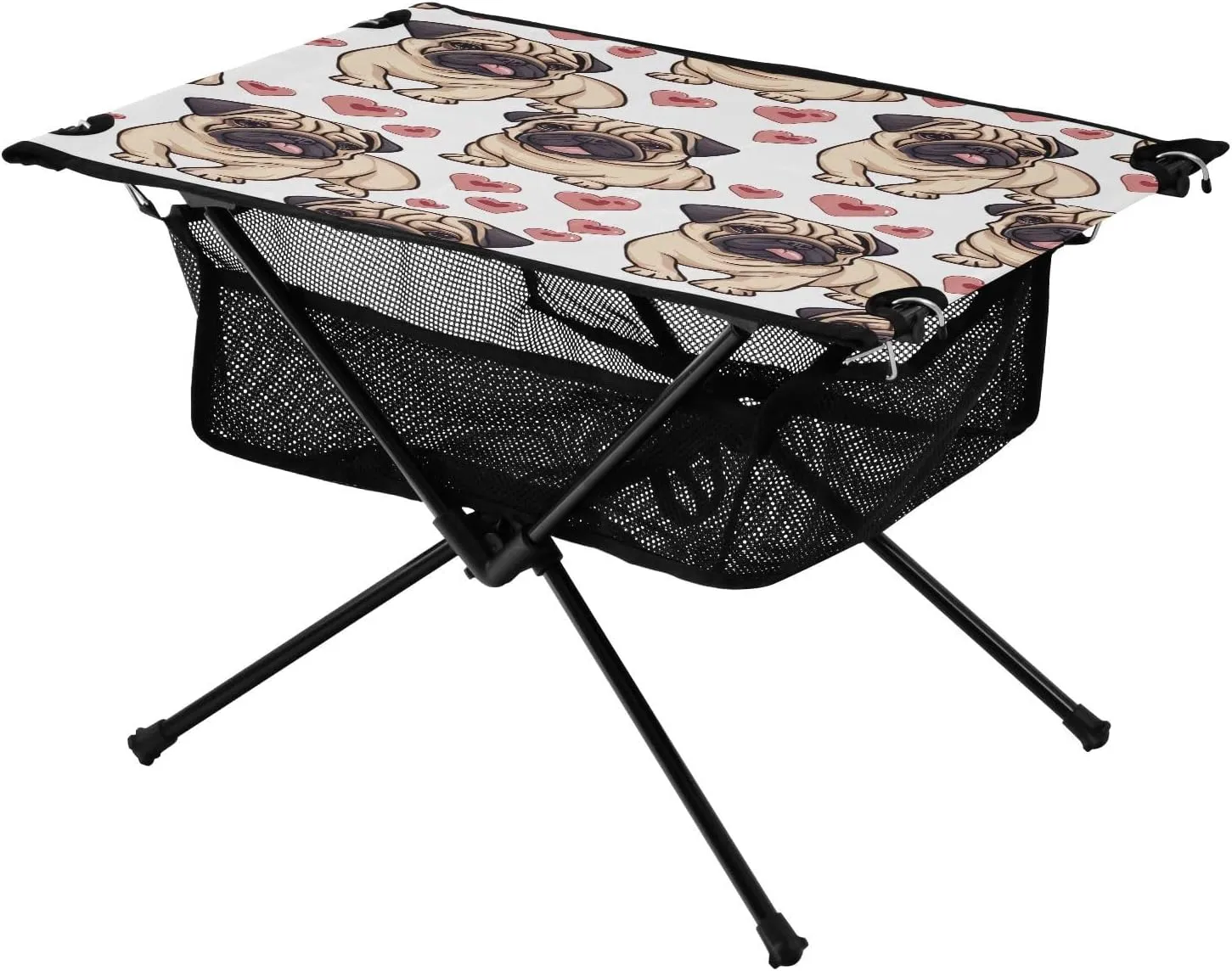 Cute Pugdogs Pattern Portable Folding Camping Table, Compact Lightweight Beach Table with Carrying Bag for Outdoor Picnics, BBQs, Camp