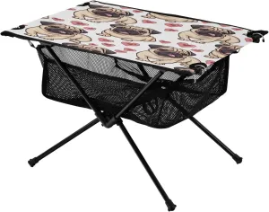 Cute Pugdogs Pattern Portable Folding Camping Table, Compact Lightweight Beach Table with Carrying Bag for Outdoor Picnics, BBQs, Camp
