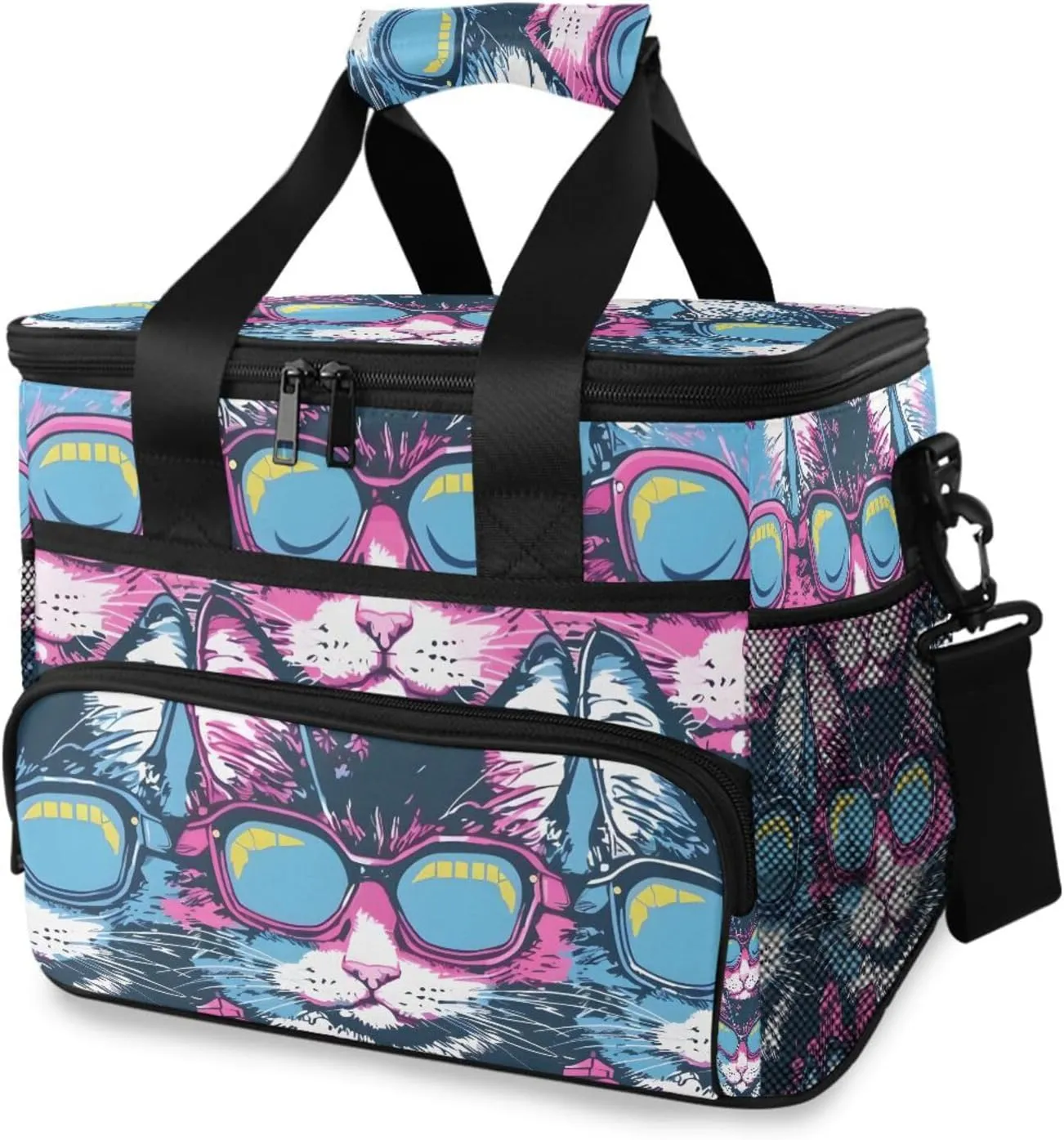 Cyberpunk Cat Neon Pink Cooler Bag Insulated Cooler Soft Sided Cooler 24 Can Portable Picnic Bag Large Leakproof Lunch Bag Box for Beach Grocery Camping Travel Car Men Women