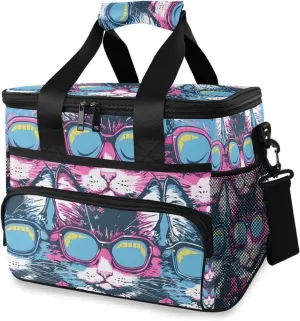 Cyberpunk Cat Neon Pink Cooler Bag Insulated Cooler Soft Sided Cooler 24 Can Portable Picnic Bag Large Leakproof Lunch Bag Box for Beach Grocery Camping Travel Car Men Women