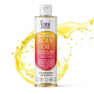 Daily Skin Moisturizing Body Oil with Apricot, Jojoba, Avocado & Vitamin E Oil | Hydrating & Nourishing for all Skin types | After Shower oil 8oz Strawberry Pineapple Scented