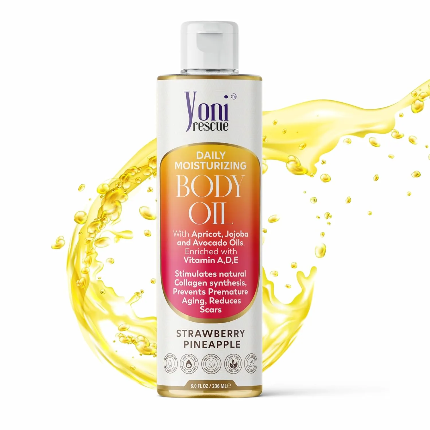 Daily Skin Moisturizing Body Oil with Apricot, Jojoba, Avocado & Vitamin E Oil | Hydrating & Nourishing for all Skin types | After Shower oil 8oz Strawberry Pineapple Scented