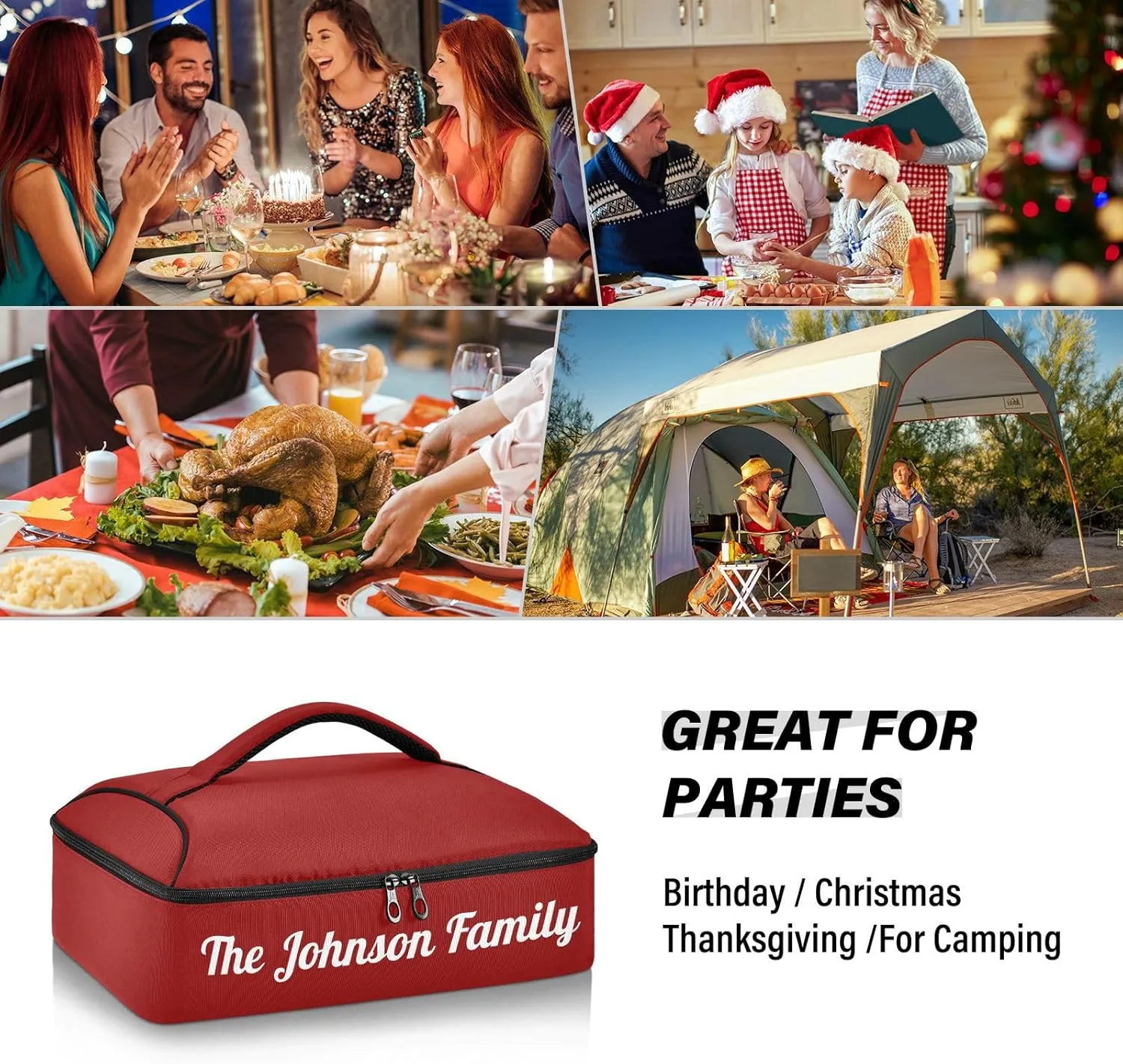 Dark Red Custom Casserole Carrier Bag for Hot&Cold Food Personalized Insulated Food Dish Bag Tote for Cookouts Picnic