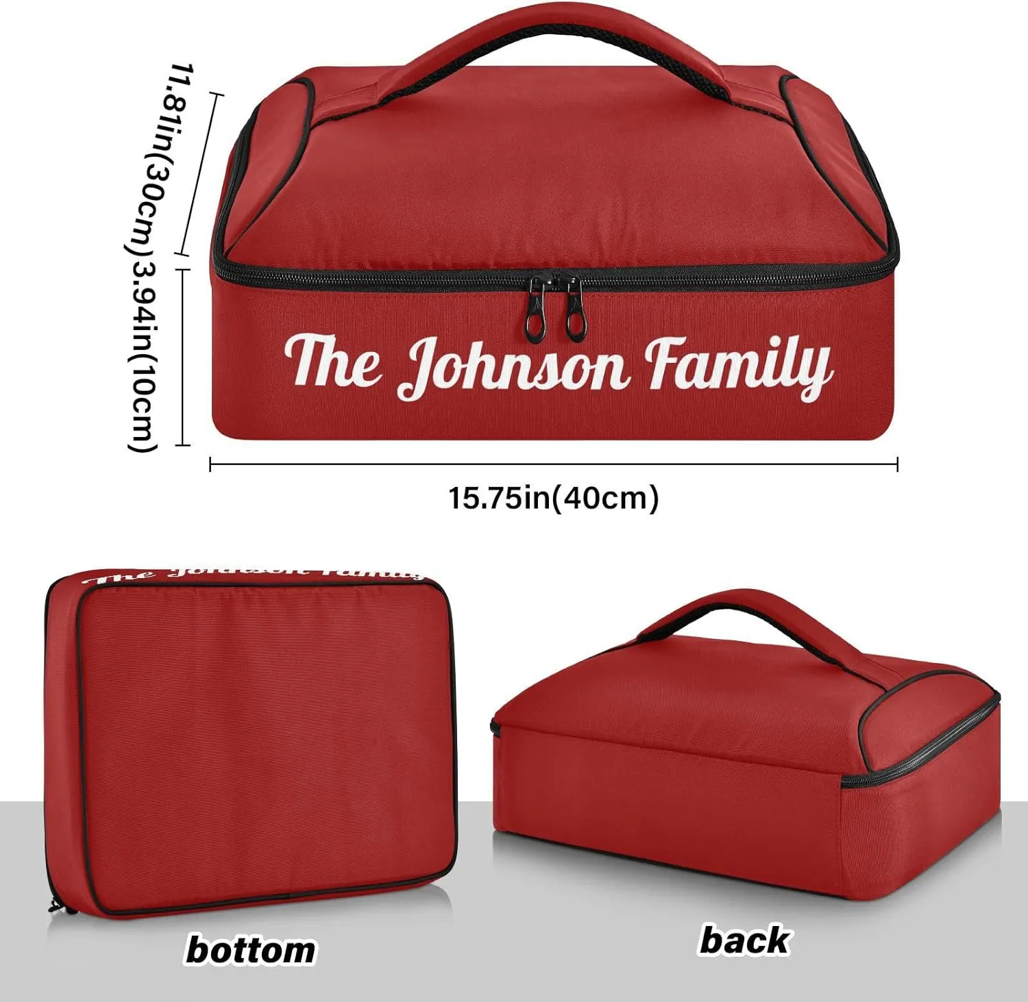Dark Red Custom Casserole Carrier Bag for Hot&Cold Food Personalized Insulated Food Dish Bag Tote for Cookouts Picnic