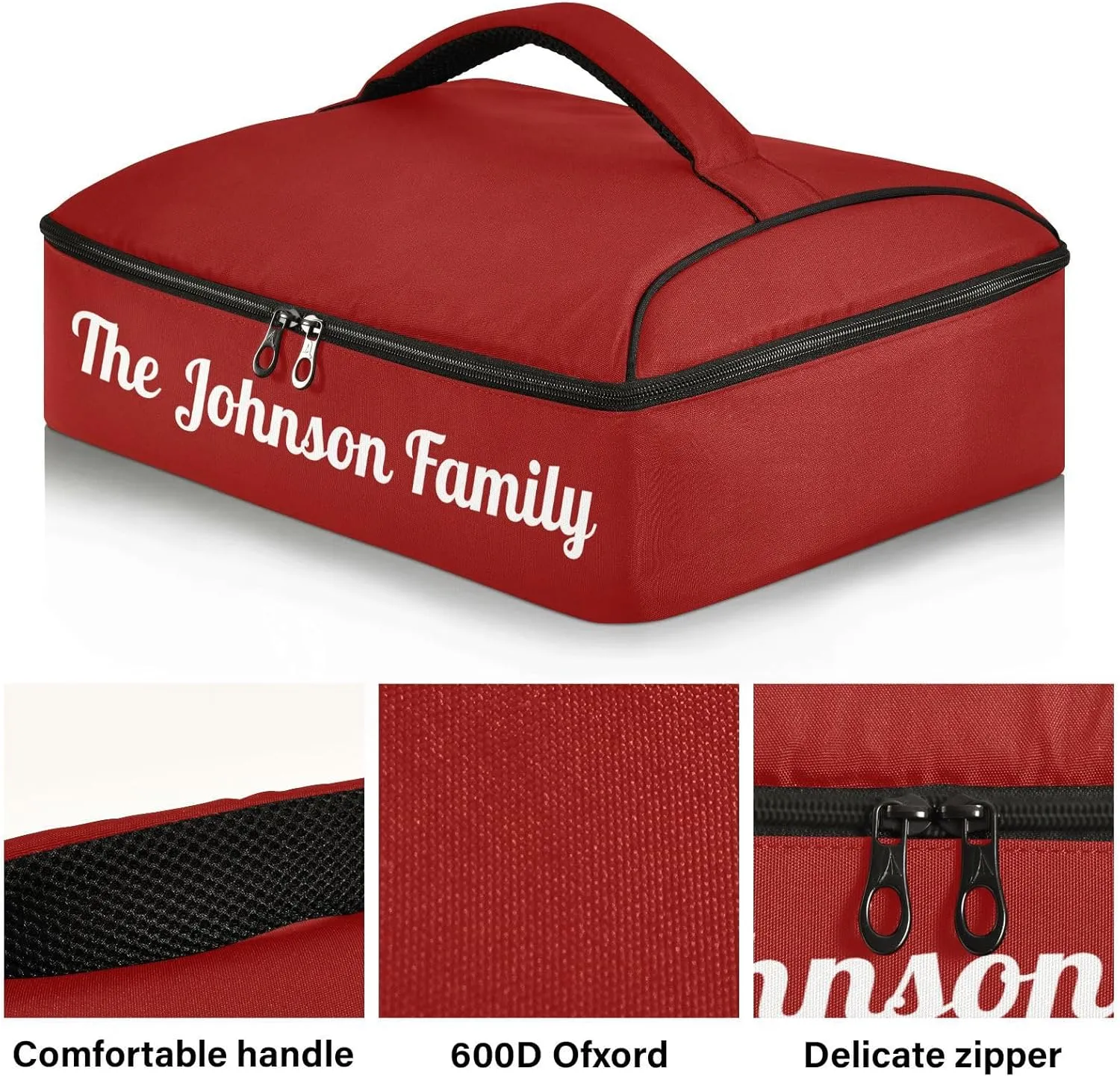 Dark Red Custom Casserole Carrier Bag for Hot&Cold Food Personalized Insulated Food Dish Bag Tote for Cookouts Picnic