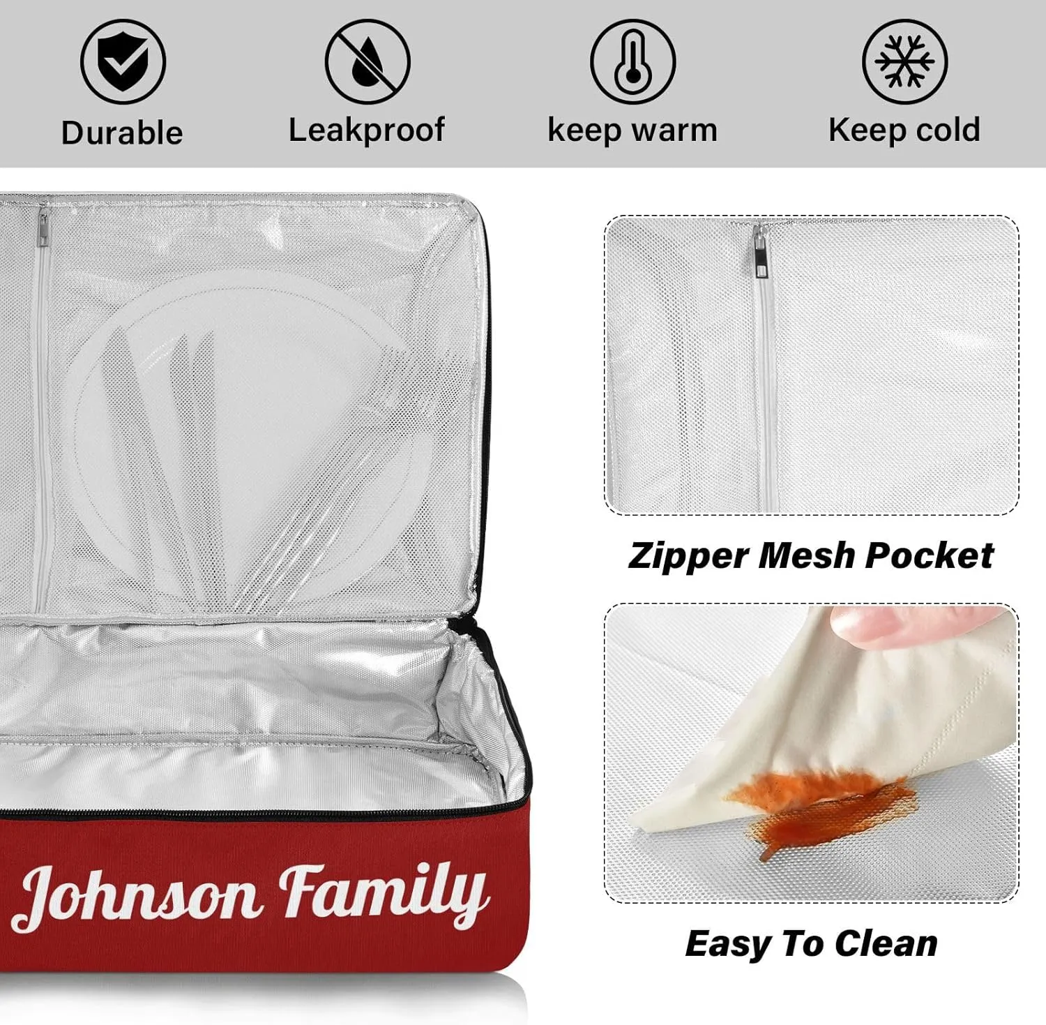 Dark Red Custom Casserole Carrier Bag for Hot&Cold Food Personalized Insulated Food Dish Bag Tote for Cookouts Picnic