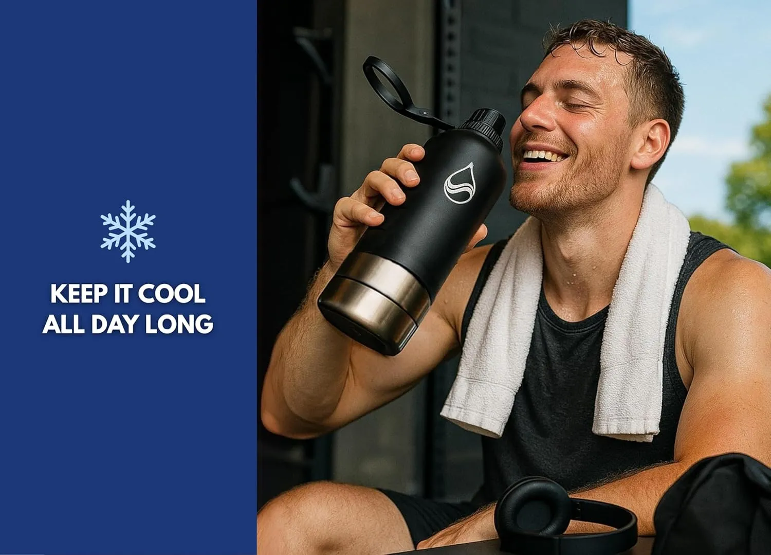 DASAN 3 in 1 Gym Water Bottle with Phone Holder & Pill Storage | Magnetic MagSafe Tripod Mount, Hidden Compartment | Insulated Stainless Steel | Leakproof - BPA Free | Funny Stickers Included | 32 Oz