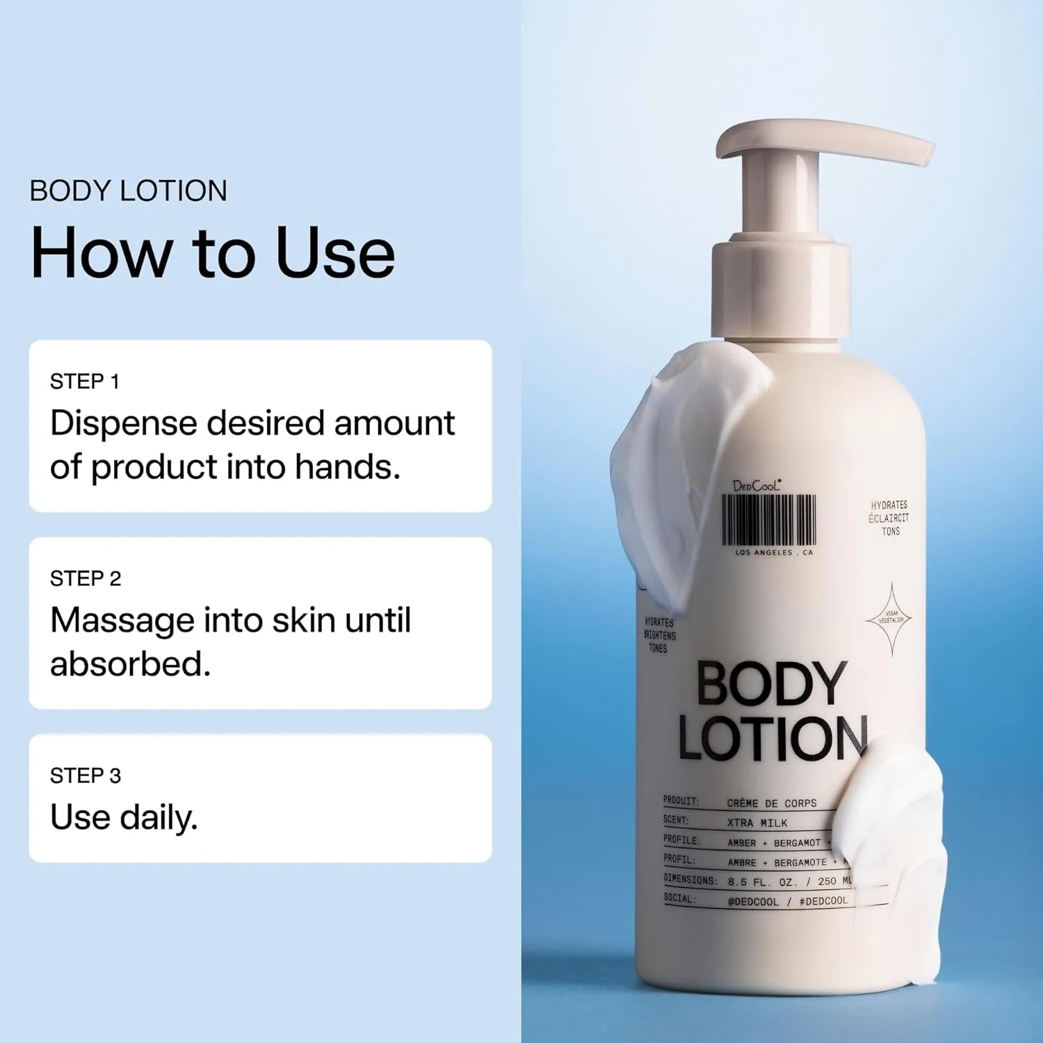 DedCool Body Lotion Xtra Milk – Lightweight, Deeply Hydrating Formula with Ceramides, Snow Mushroom & Meadowfoam Oil, Regular/Full Size
