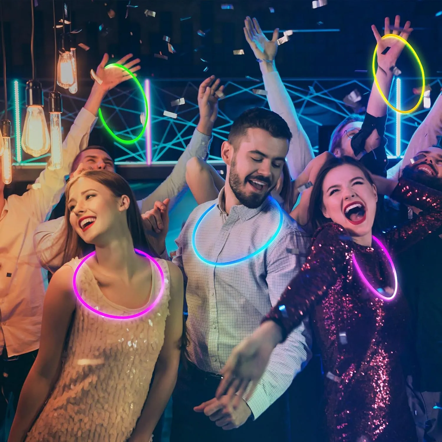 Deekin 22 Inch Glow Necklaces Sticks Bulk Light up with Connectors Party Neon Glow in the Dark for Carnival Birthday Festivals Raves Wedding Favors