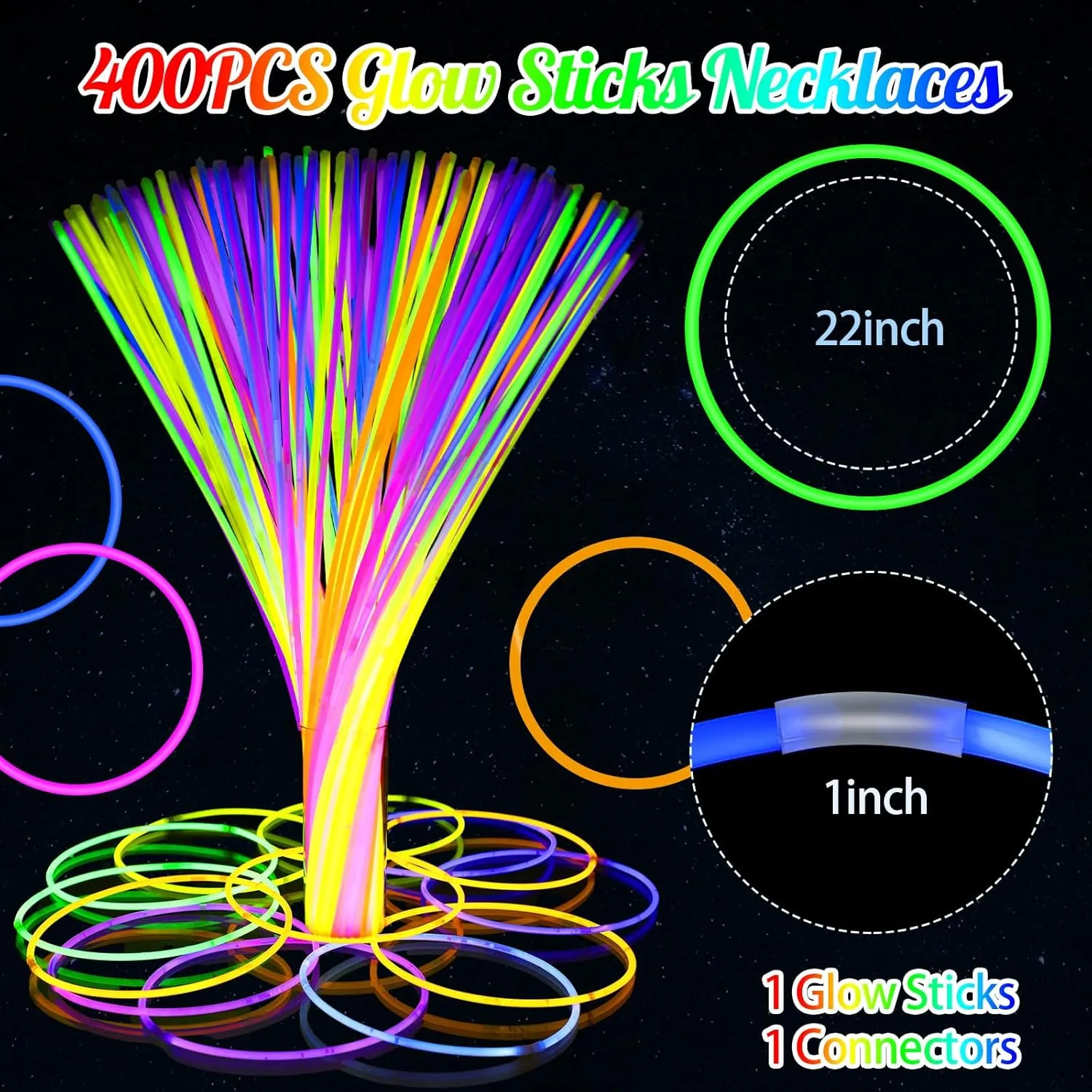 Deekin 22 Inch Glow Necklaces Sticks Bulk Light up with Connectors Party Neon Glow in the Dark for Carnival Birthday Festivals Raves Wedding Favors