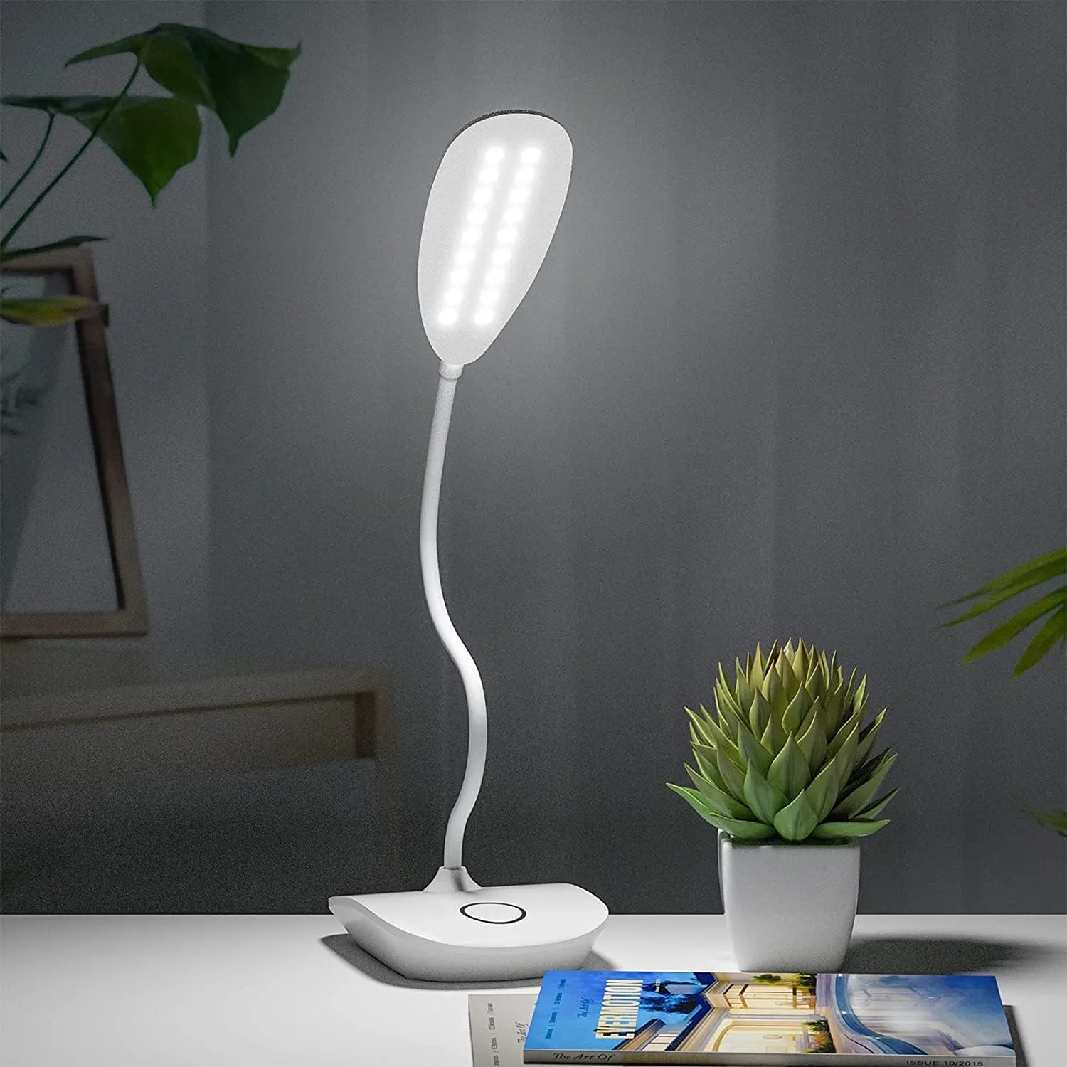 DEEPLITE Battery Operated Desk Lamp, LED Desk Light 3 Lighting Stepless Dimming, Table Lamp 5W Touch Control Eye Caring, Flexible Gooseneck, Portable Reading Light for Dorm Study Bedroom (Set of 2)