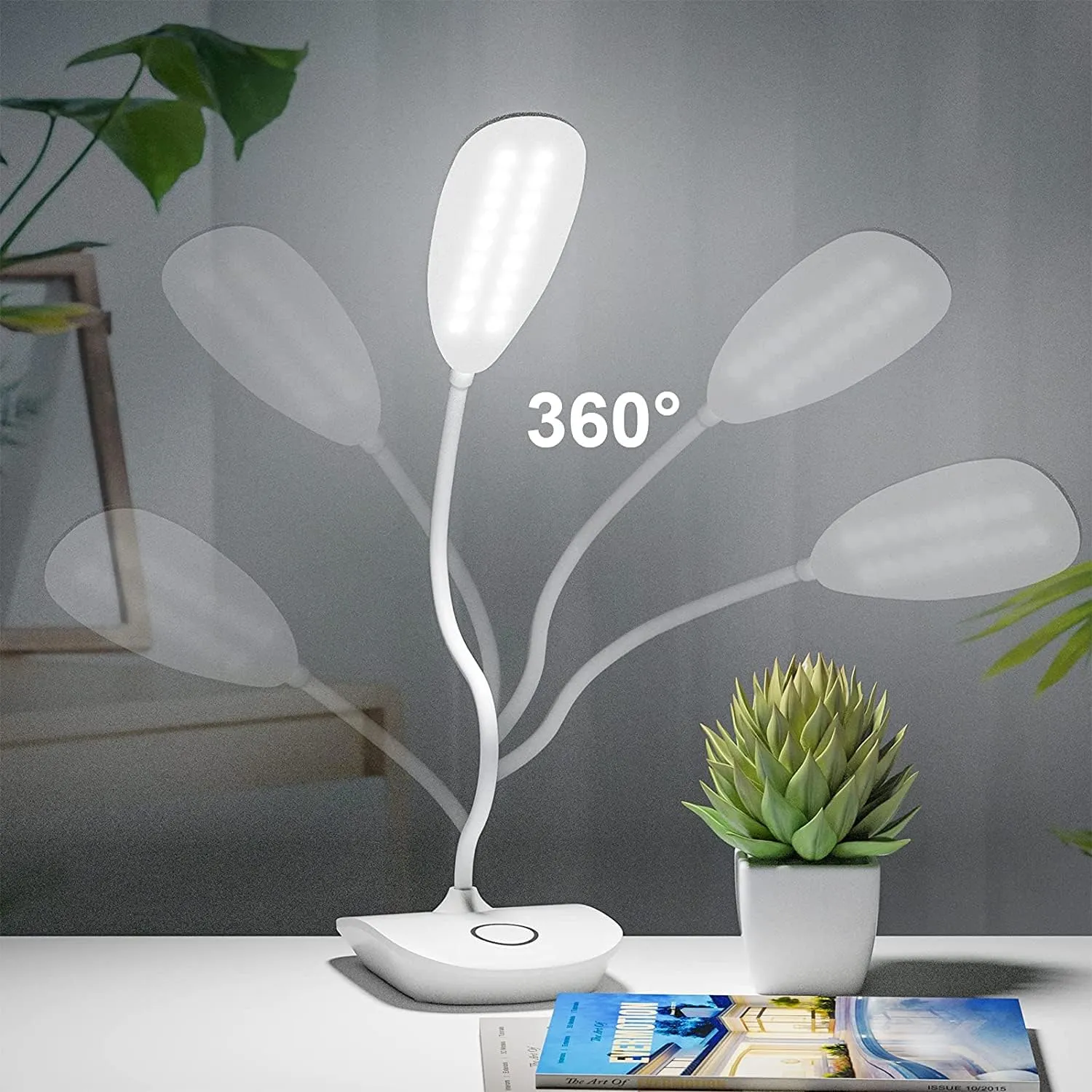 DEEPLITE Battery Operated Desk Lamp, LED Desk Light 3 Lighting Stepless Dimming, Table Lamp 5W Touch Control Eye Caring, Flexible Gooseneck, Portable Reading Light for Dorm Study Bedroom (Set of 2)