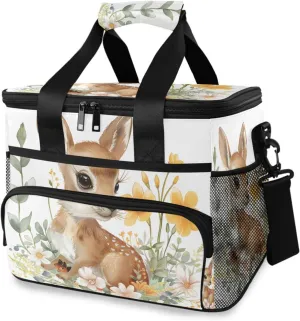 Deer Flower Watercolor Cooler Bag Insulated Cooler Soft Sided Cooler 24 Can Portable Picnic Bag Large Leakproof Lunch Bag Box for Beach Grocery Camping Travel Car Men Women