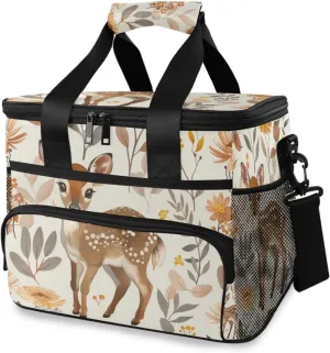 Deer Sunflower Autumn Cooler Bag Insulated Cooler Soft Sided Cooler 24 Can Portable Picnic Bag Large Leakproof Lunch Bag Box for Beach Grocery Camping Travel Car Men Women