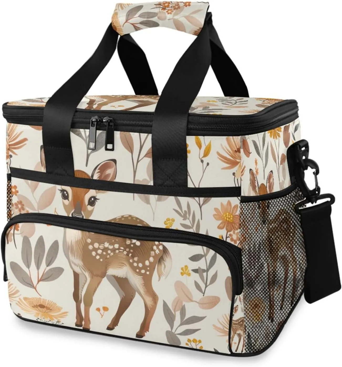 Deer Sunflower Autumn Cooler Bag Insulated Cooler Soft Sided Cooler 24 Can Portable Picnic Bag Large Leakproof Lunch Bag Box for Beach Grocery Camping Travel Car Men Women