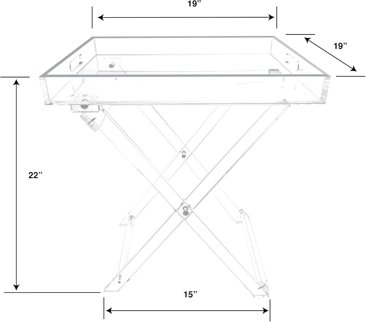 Designstyles Acrylic Folding Tray Table – Modern Chic Accent Desk - Kitchen and Bar Serving Table - Elegant Clear Design with Silver Rim