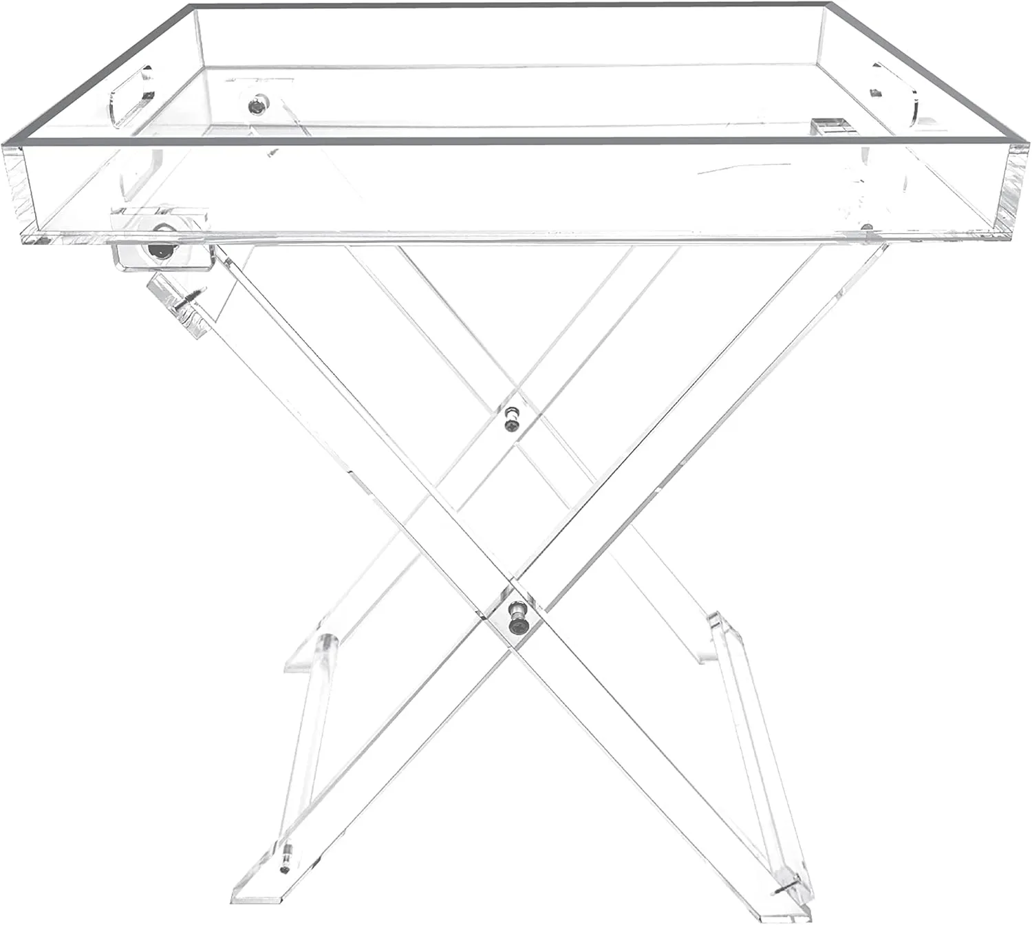 Designstyles Acrylic Folding Tray Table – Modern Chic Accent Desk - Kitchen and Bar Serving Table - Elegant Clear Design with Silver Rim