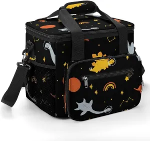 Dino Space Rainbow Pattern 22.5L Insulated Camping Coolers Bag Large Leakproof Ice Chest for Beach Travel Picnic