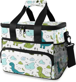 Dinosaur Childish Animal Green Dino Cooler Bag Insulated Cooler Soft Sided Cooler 24 Can Portable Picnic Bag Large Leakproof Lunch Bag Box for Beach Grocery Camping Travel Car Men Women
