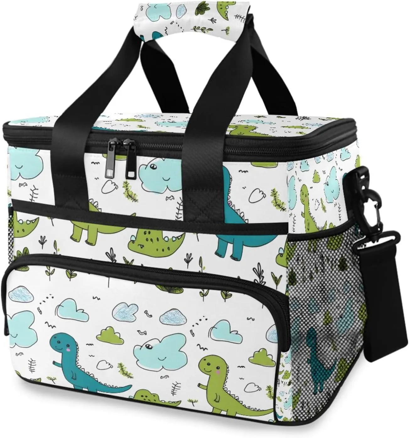 Dinosaur Childish Animal Green Dino Cooler Bag Insulated Cooler Soft Sided Cooler 24 Can Portable Picnic Bag Large Leakproof Lunch Bag Box for Beach Grocery Camping Travel Car Men Women