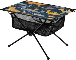 Dinosaurs Pattern Portable Folding Camping Table, Compact Lightweight Beach Table with Carrying Bag for Outdoor Picnics, BBQs, Camp