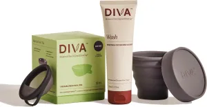 Diva Disc, Diva Wash & Diva Shaker Combo Pack - Comfortable, Reusable Menstrual Disc with Leakproof Shield - Cleanser for Period Disc - Shaker for On-The-Go Cleansing - Disc Size Fits Most