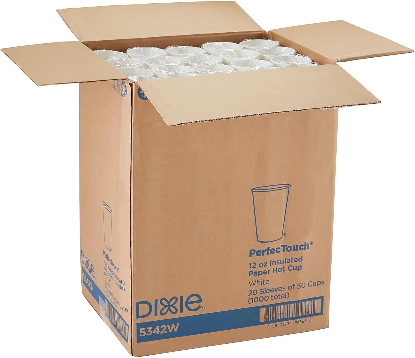 Dixie PerfecTouch 12 oz Paper Coffee Cups By GP PRO, White, 1000 Count (50 Disposable Cups Per Pack, 20 Sleeves Per Case), 5342W