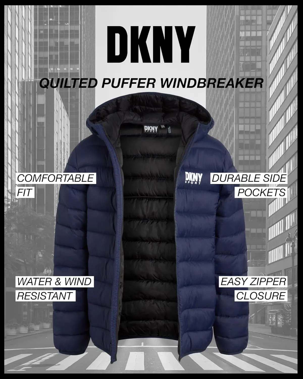 DKNY Boys Jacket – Midweight Insulated Quilted Outerwear Parka Puffer Coat – Water Resistant Boys Winter Hooded Jacket (8-20)