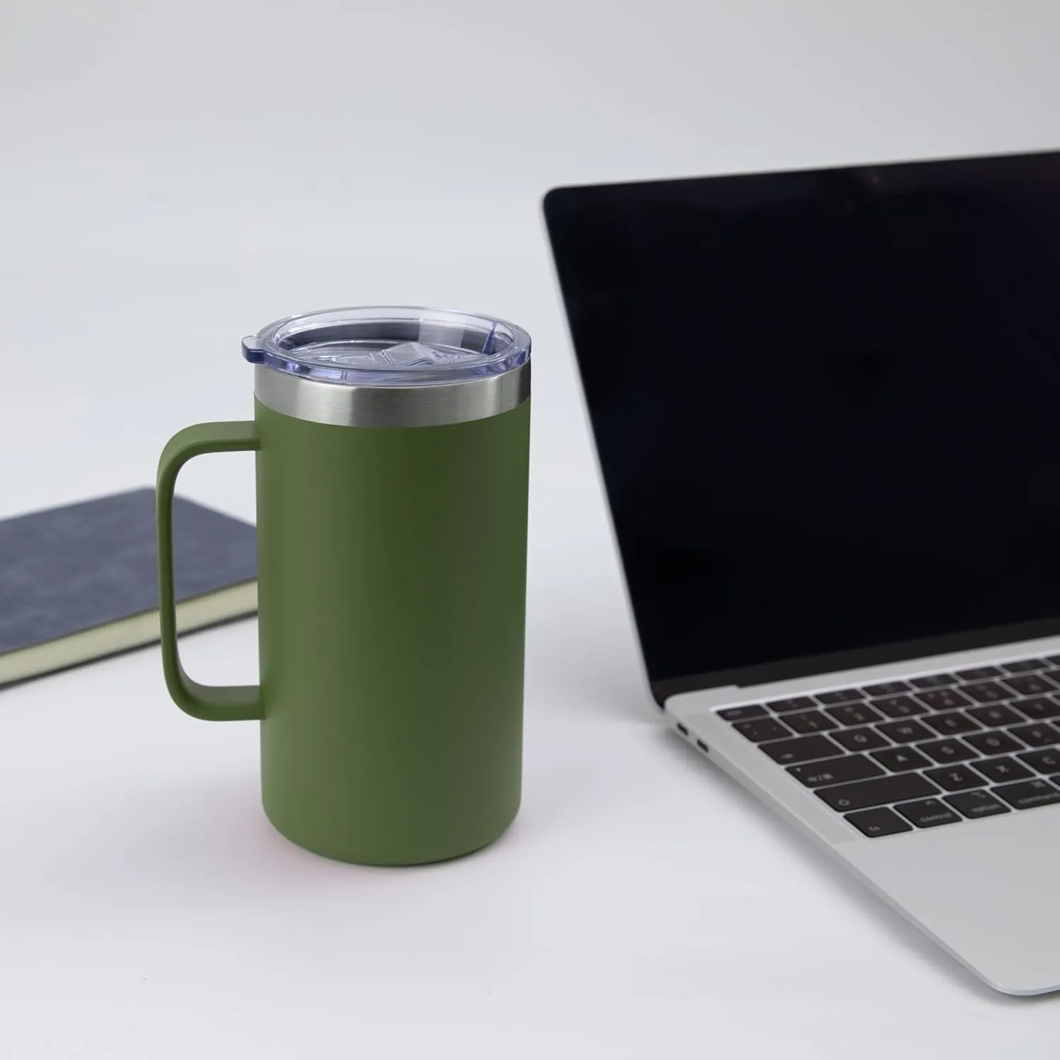 DOMICARE 24oz Mug with Handle and Lid, Stainless Steel Coffee Mug, Reusable Insulated Cup, Travel Mug with Handle, Double Wall Vacuum Coffee Tumbler for Men and Women, Army Green, Pack 1