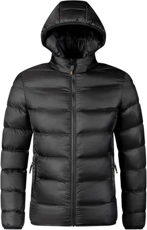 Down Puffer Jacket Men Packable Lightweight Puffy Bubble Hooded Winter Coat Water-Repellent Windbreaker for Hiking