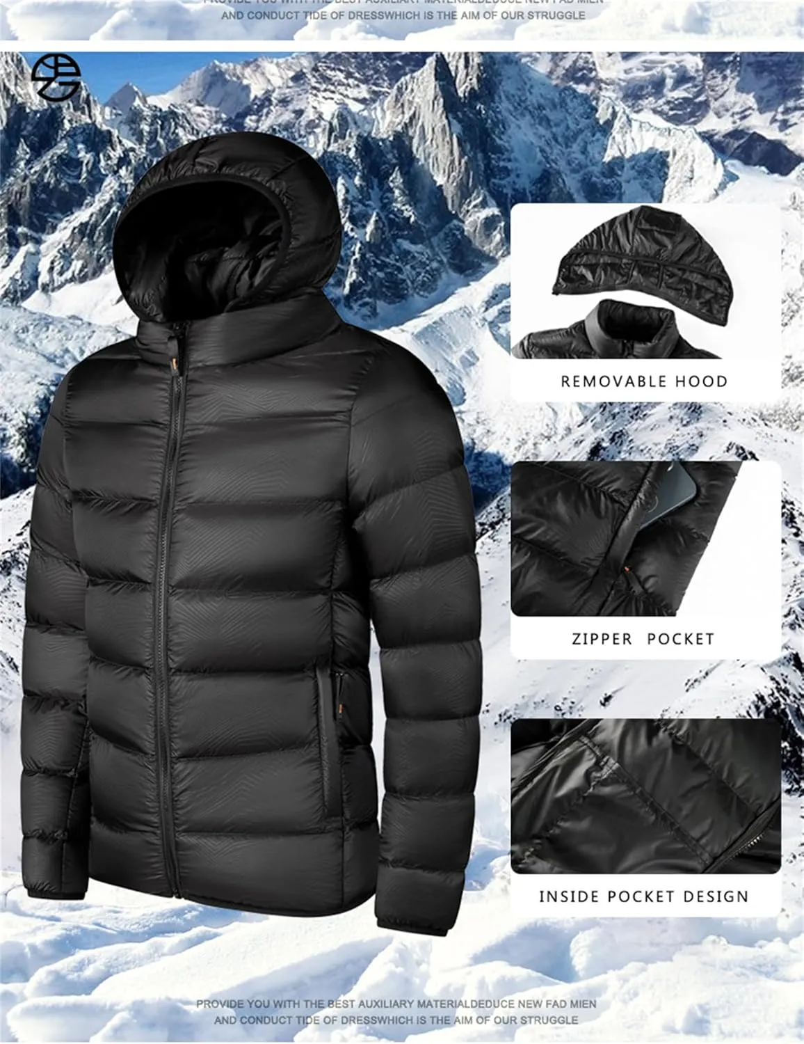 Down Puffer Jacket Men Packable Lightweight Puffy Bubble Hooded Winter Coat Water-Repellent Windbreaker for Hiking