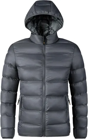 Down Puffer Jacket Men Packable Lightweight Puffy Bubble Hooded Winter Coat Water-Repellent Windbreaker for Hiking