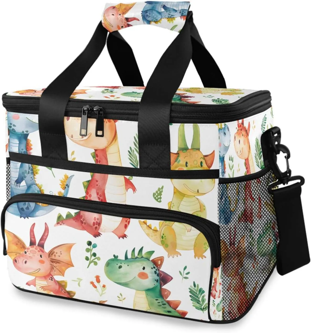 Dragon Green Dinosaur Cooler Bag Insulated Cooler Soft Sided Cooler 24 Can Portable Picnic Bag Large Leakproof Lunch Bag Box for Beach Grocery Camping Travel Car Men Women