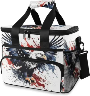 Eagle American Blue Stars Stripes Cooler Bag Insulated Cooler Soft Sided Cooler 24 Can Portable Picnic Bag Large Leakproof Lunch Bag Box for Beach Grocery Camping Travel Car Men Women