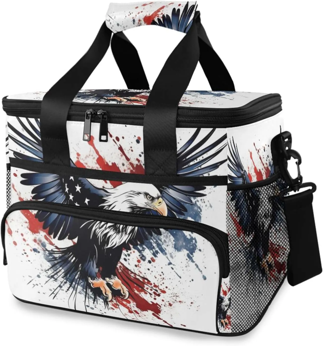 Eagle American Blue Stars Stripes Cooler Bag Insulated Cooler Soft Sided Cooler 24 Can Portable Picnic Bag Large Leakproof Lunch Bag Box for Beach Grocery Camping Travel Car Men Women
